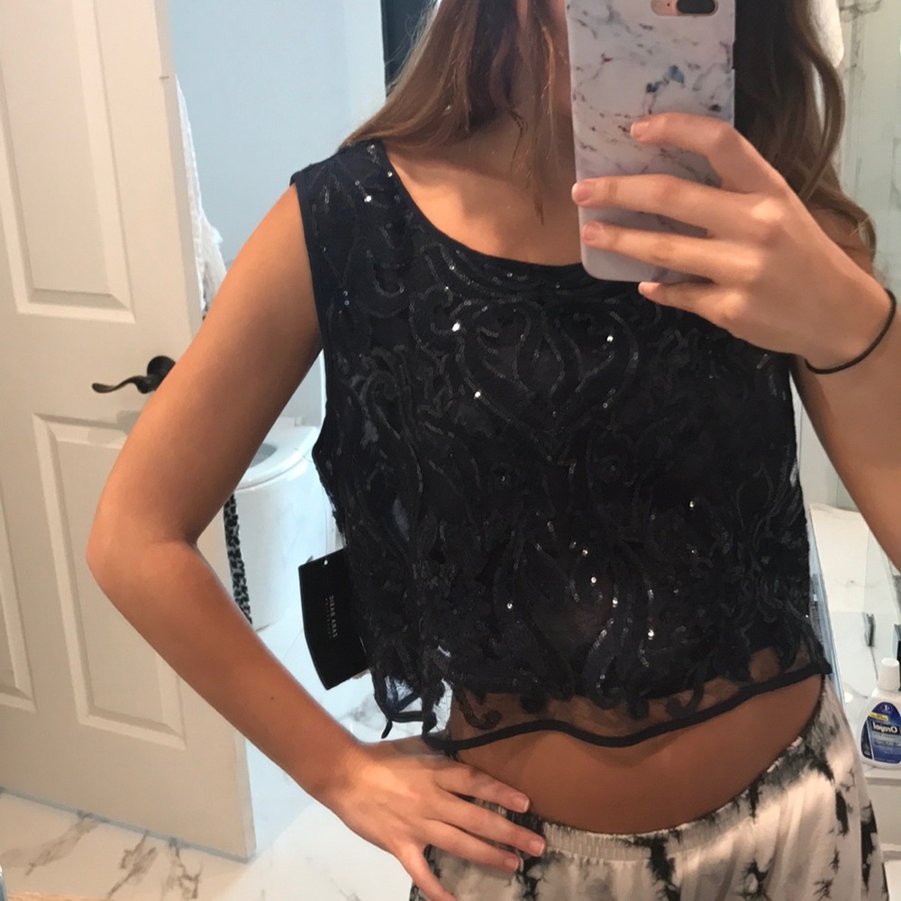 NWT Zara navy sequin top